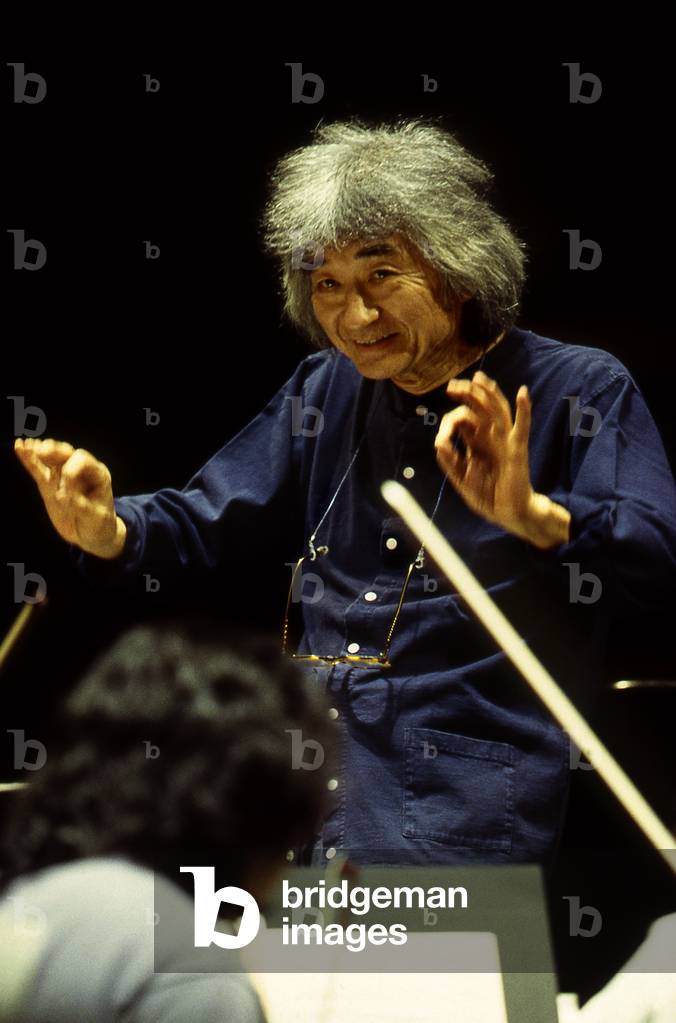 Seiji Ozawa portrait of the Japanese conductor born in 1935 at the Theatre des Champs Elysées in 2004, with the Saito Kinnen Orchestra.