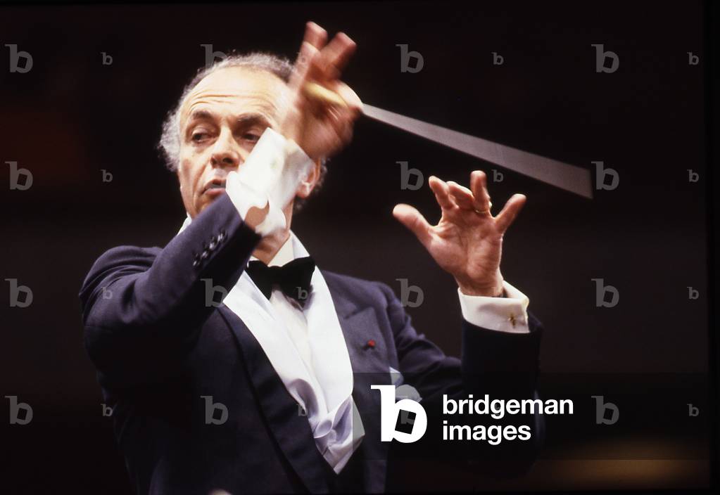 Lorin Maazel - portrait of the French born American conductor, violinist and composer, conducting in 1995. b. 6 March 1930.
