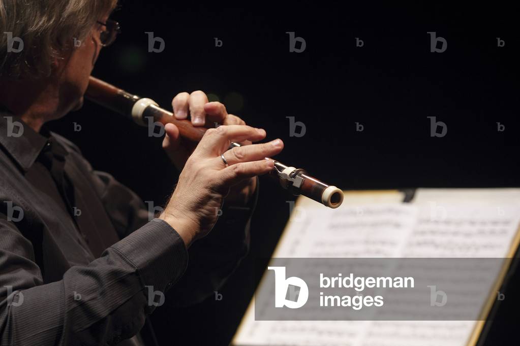 Barthold Kuijken. Portrait photograph taken at the Théatre de la Ville, Paris, October 2011. Belgian flautist, born in 1949.