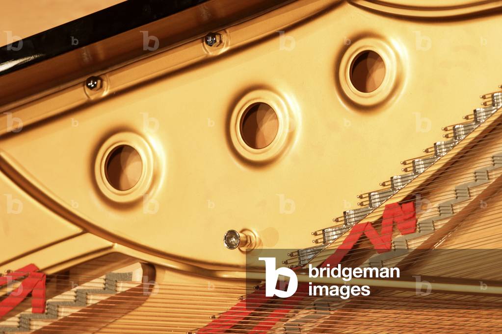 Steinway piano interior. No people.