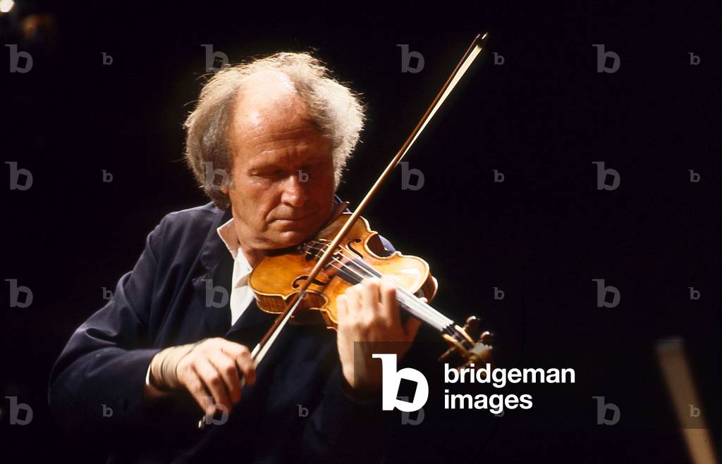 Ivry Gitlis - portrait of the Israeli violinist performing at the Salle Pleyel, Paris, France, March 1991.  B. 22 August 1922.