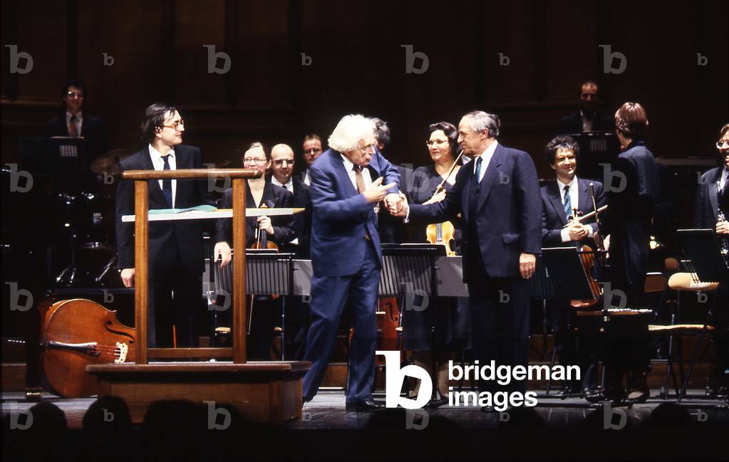 György Sándor Ligeti with Pierre Boulez at the Chatelet Theatre in Paris, France, 1993 (photo)