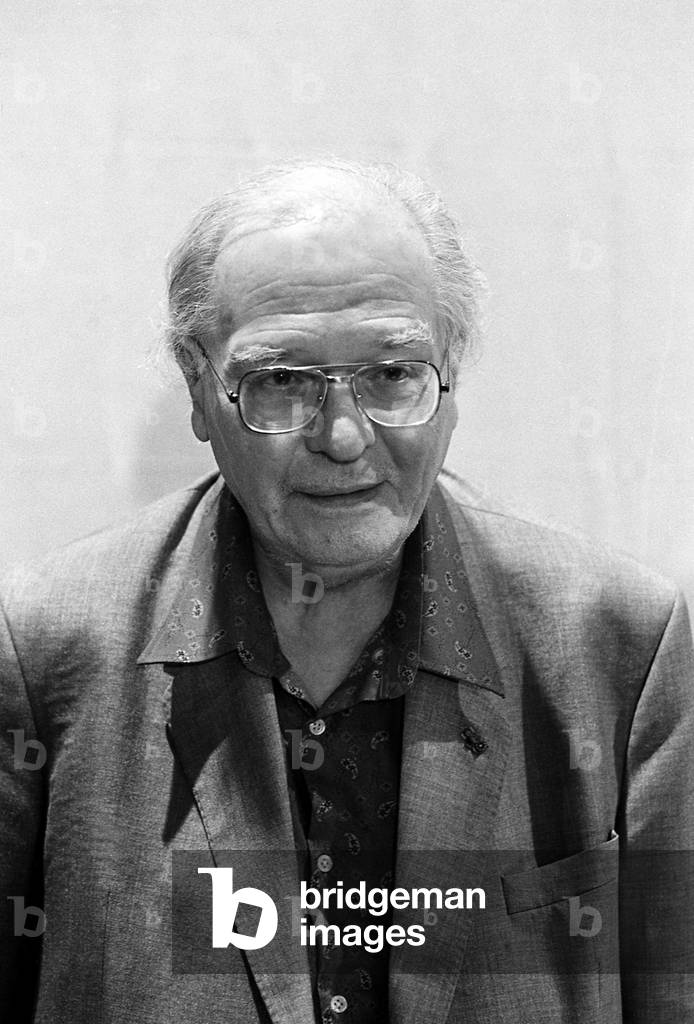 Olivier Eugène Charles Prosper Messiaen, Paris 1986 (b/w photo)