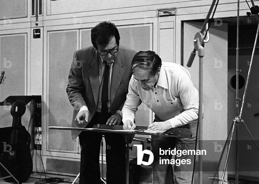 Pierre Bouez and Luciano Bério (b/w photo, 1984)