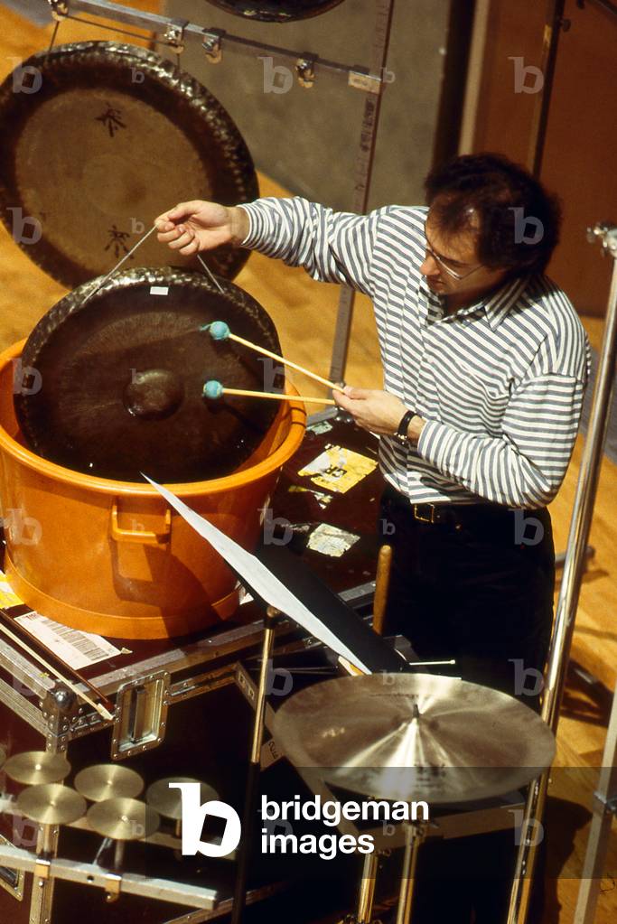 Daniel Ciampolini playing the water gong with the Ensemble Intercontemporain, Paris, 2002. At the Cite de las Musique.