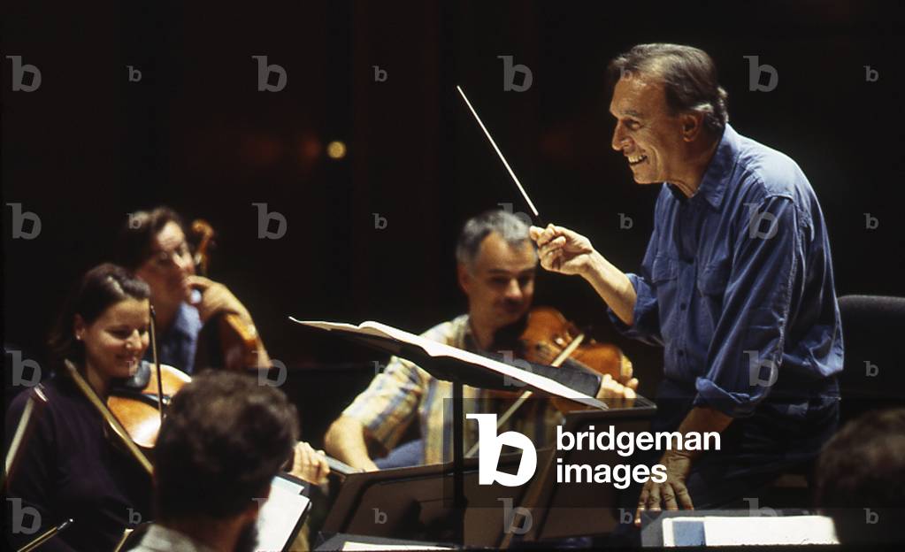 Claudio Abbado - portrait of the Italian conductor directing the Berlin Philharmonic Orchestra, September 1997. b. 6 June 1933.