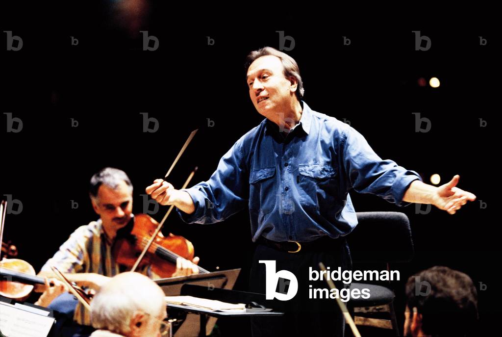 Claudio Abbado - Italian conductor conducting the Berlin Philharmonic Orchestra, September 1997. b. 26 June 1933.