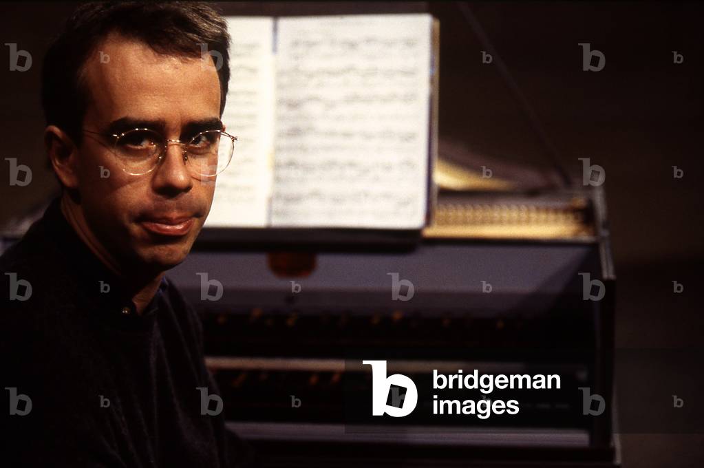 Pierre Hantaï (b. 1964) - portait seated at harpsichord. French harpsichord player, Paris 1999.