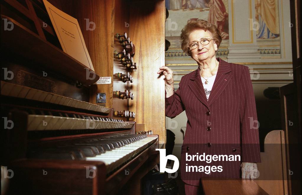 Marie-Claire Alain - portrait of the French keyboardist in the Saint Germain en Laye church, Paris, December 2005. b. 10 August 1926