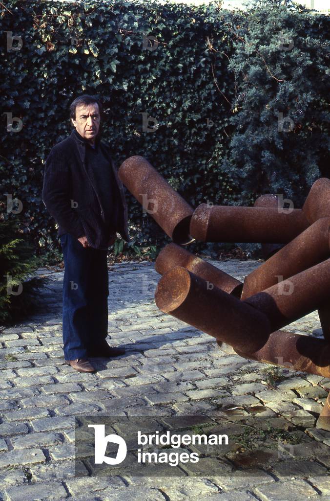 Pol Bury, portrait with sculpture, Paris, 1983. Belgian sculptor, b. 26 April 1922 - 28 September, 2005.