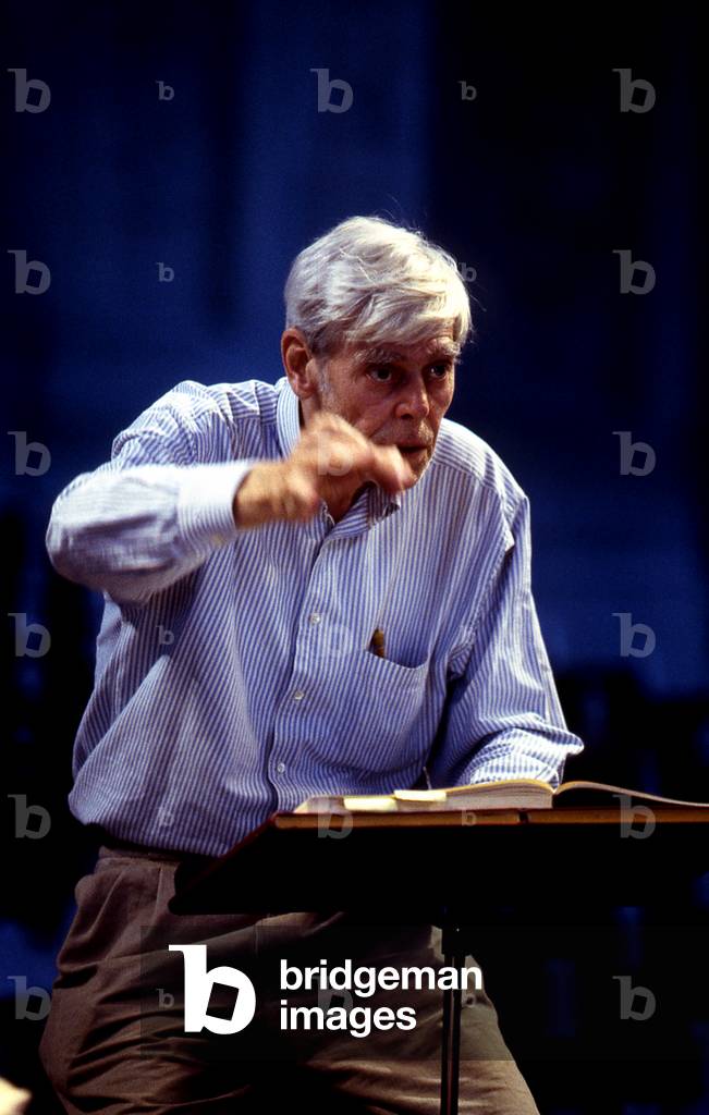 Frans Bruggen (b. 30 October 1934) conducting. Dutch conductor, Paris 1998.