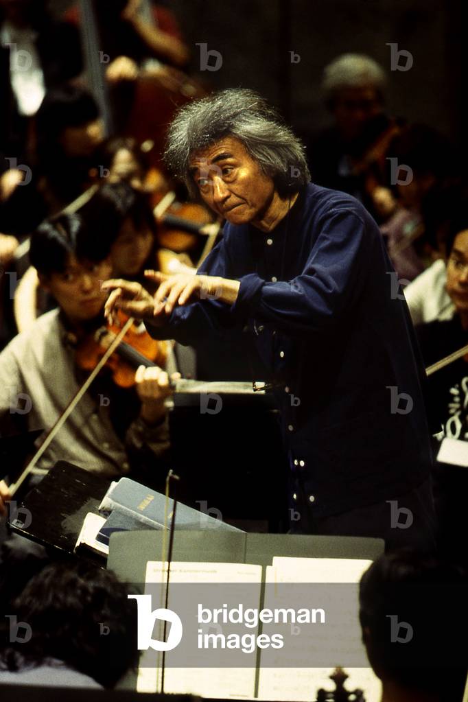 Seiji Ozawa portrait of the Japanese conductor born in 1935 at the Theatre des Champs Elysées in 2004, with the Saito Kinnen Orchestra.