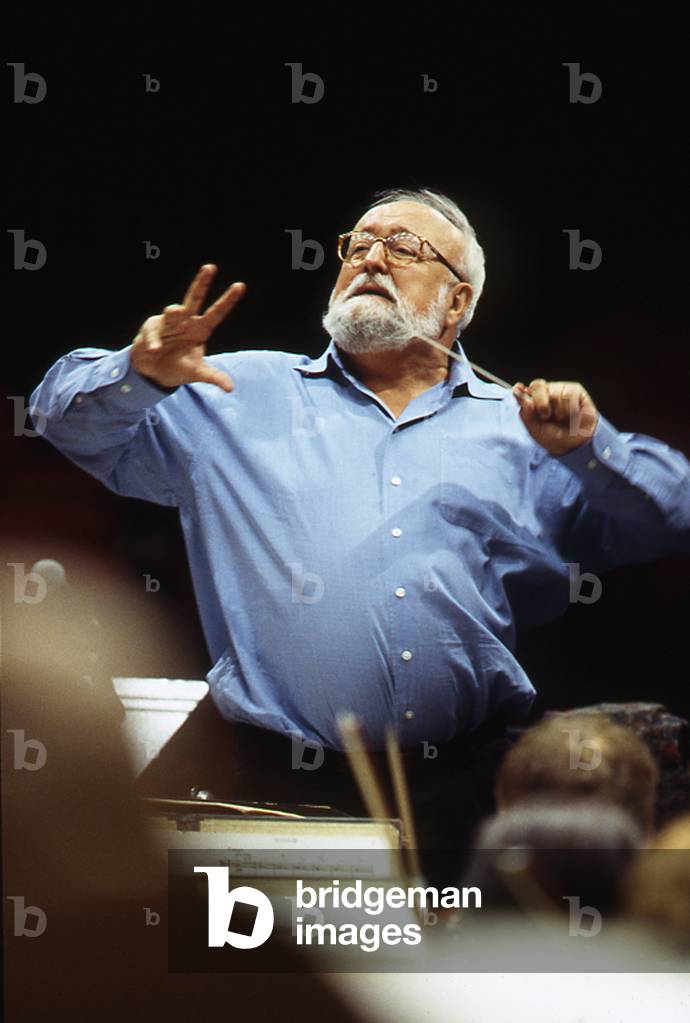 Krzysztof Penderecki - portrait of the Polish composer and conductor conducting the Symphonia Varsovia, October 2004. b. 23 November 1933.