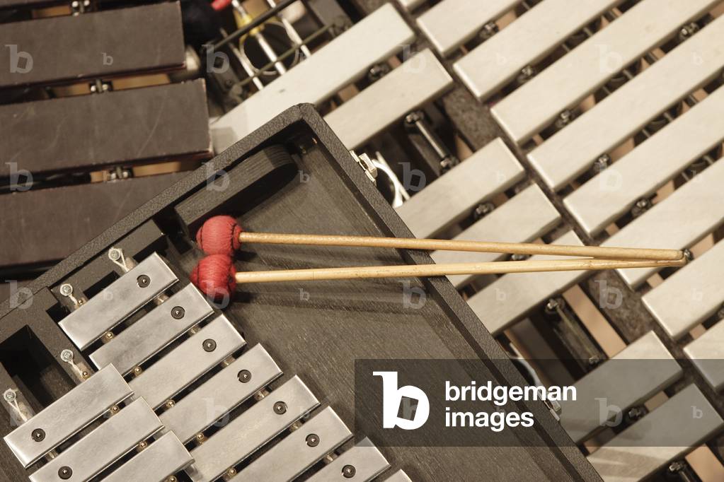 Percussion instruments - vibraphone and mallets. No people.