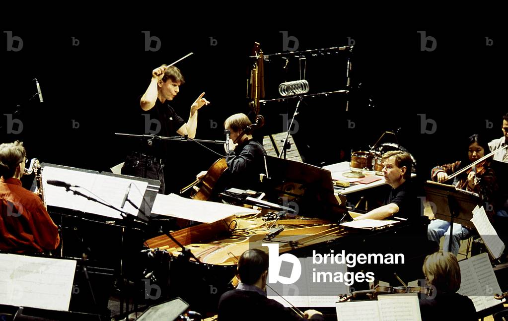 Magnus Lindberg, Esa-Pekka Salonen & Anssi Karttunen at La Cité de la Musique, Paris, 2001 (photo)