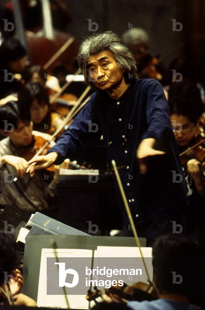 Seiji Ozawa portrait of the Japanese conductor born in 1935 at the Theatre des Champs Elysées in 2004, with the Saito Kinnen Orchestra.