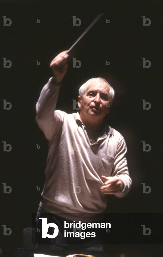 Vaclav Neumann - portrait of the Czech conductor and violinist conducting the Orchestre de Paris in Paris, France, 1988