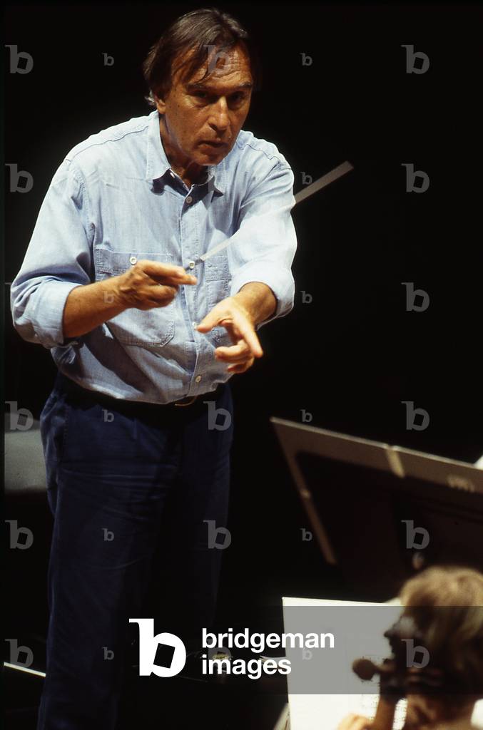Claudio Abbado - portrait of the Italian conductor conducting during a rehearsal, September 1997