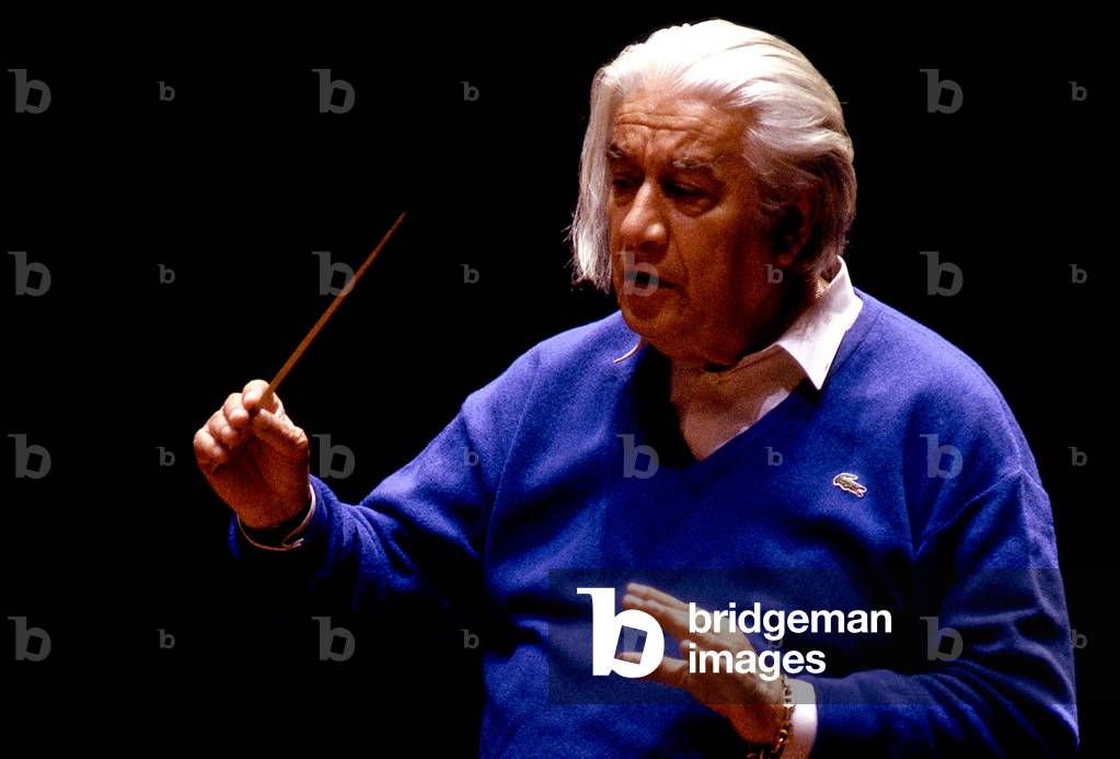 Sergiu Célibidache in October 1988  conducting, Paris, France. Romanian conductor, 1912 - 1996