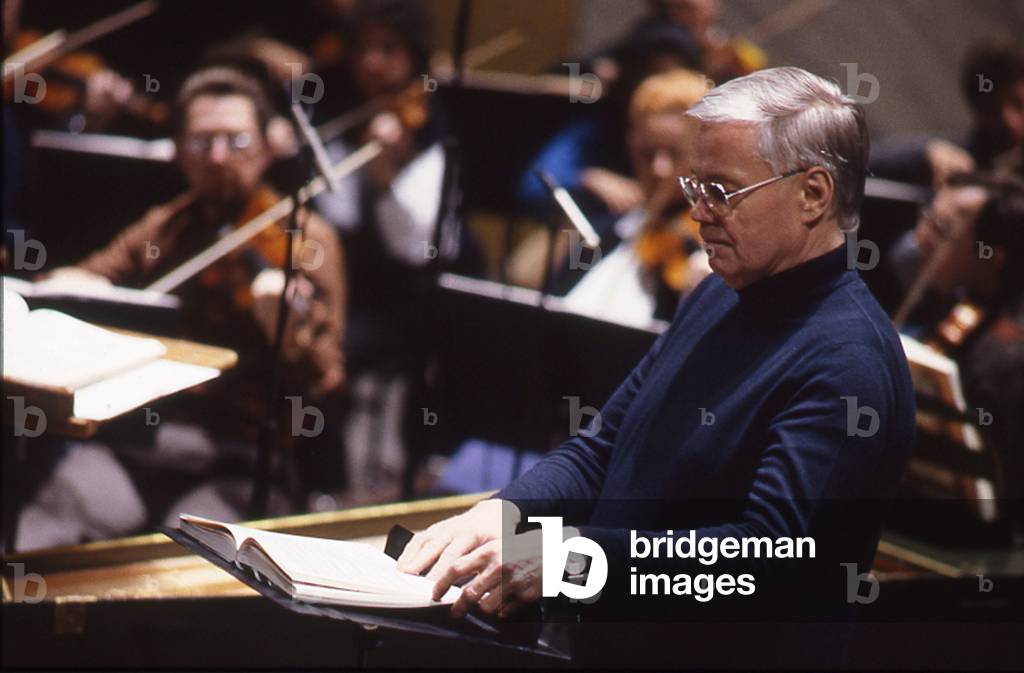 Dietrich Fischer-Dieskau - German baritone. Lieder singer. In rehearsal with the Orchestre National de France (French National Orchestra), 1988