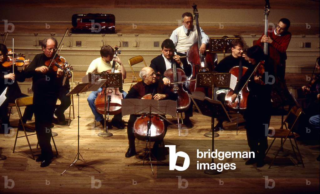 Mistislav (Mstislav) Rostropovich - portrait of the Russian cellist, pianist and conductor performing in Reims, France, July 1997