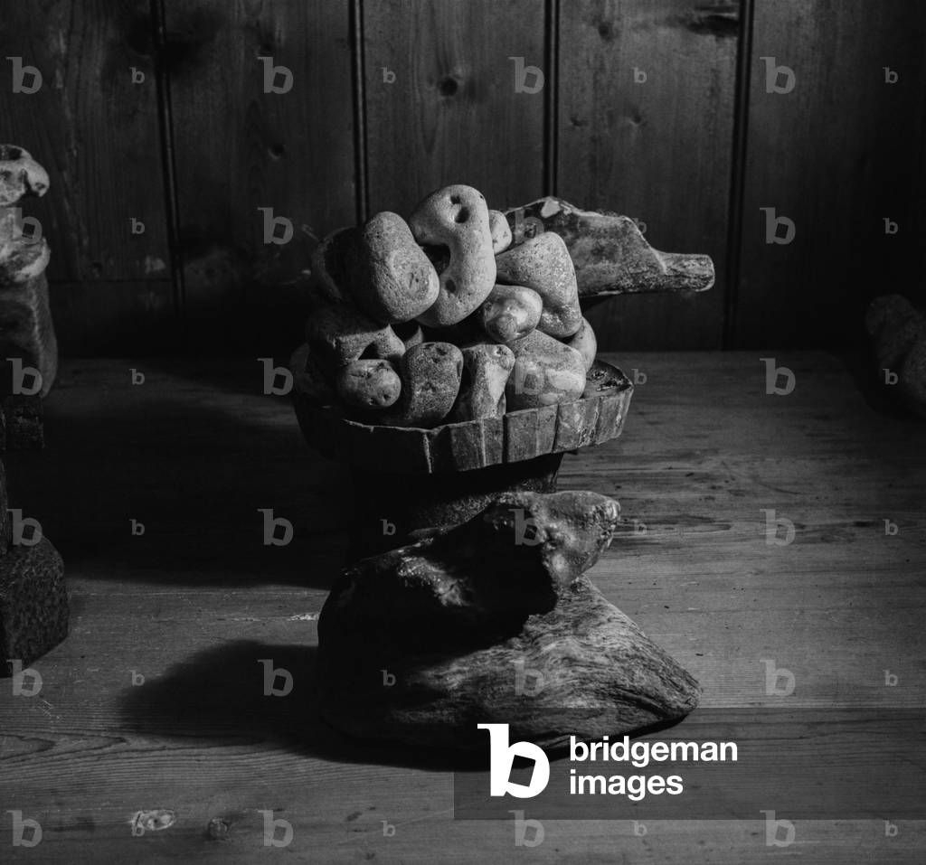 Assemblage, by Derek Jarman, Prospect Cottage, Dungeness, Kent (b/w photo)