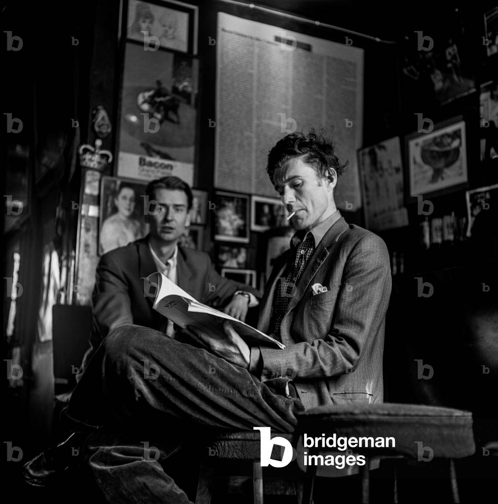Gavin Jones with Fred Taylor, Colony Room, Dean St, Soho (b/w photo)