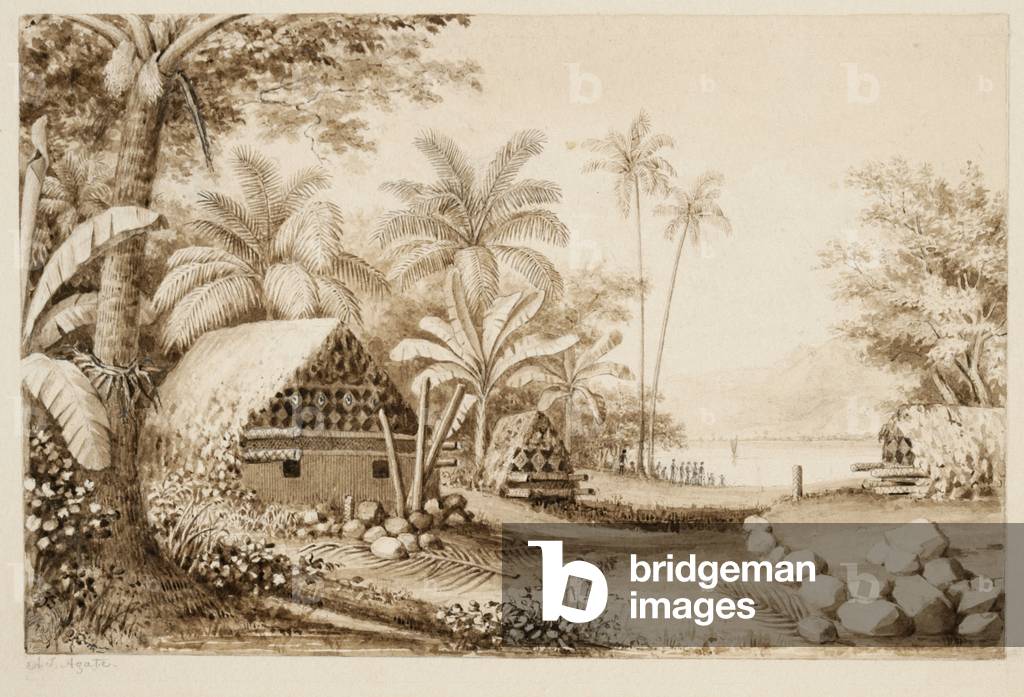 Tombs at Muthuata Island, Fiji (w/c on paper)