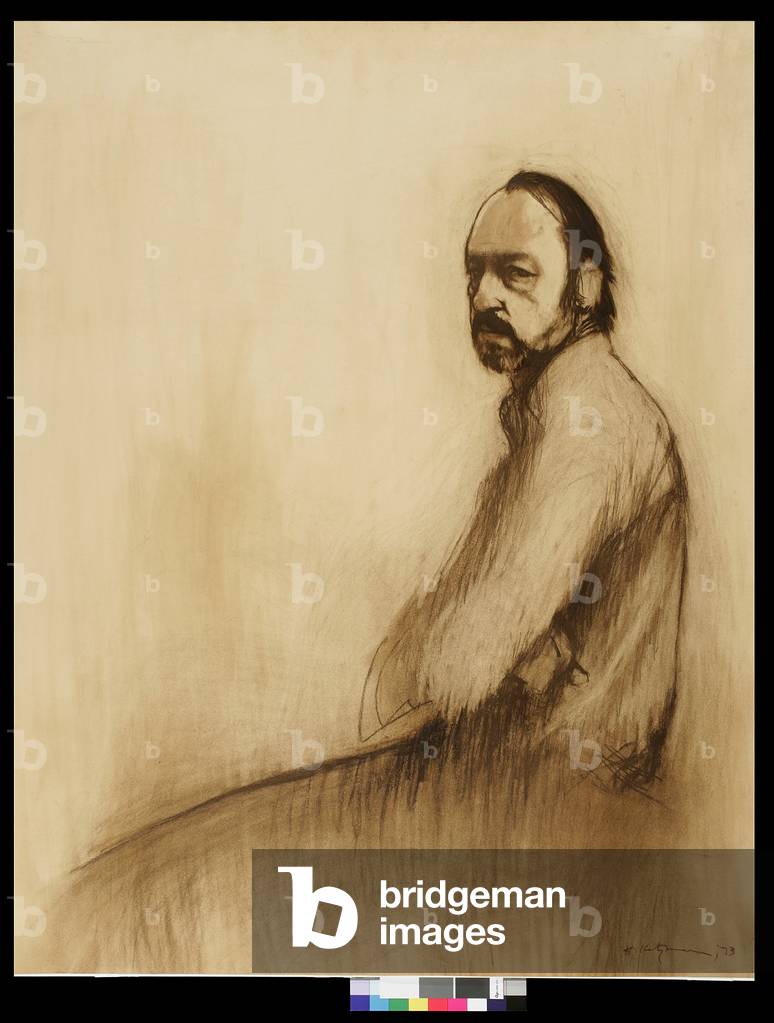 Self-Portrait, 1973 (sepia chalk)