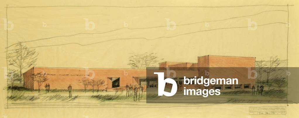 Perspective of the Mikveh Israel Synagogue in Philadelphia, c.1976 (pencil & pastel on paper)