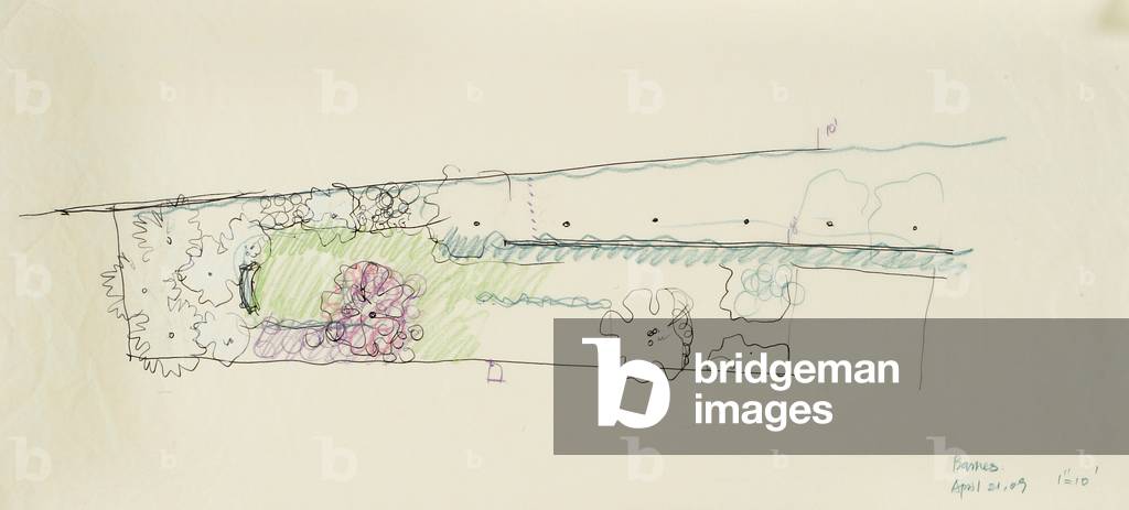 The Barnes Foundation - Entrance View, 2009 (colored pencil on tracing paper)