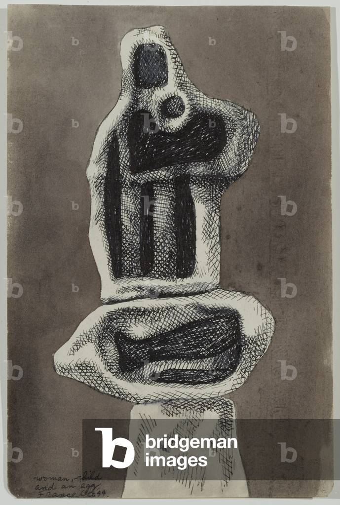 Woman, Child and an Egg, 1944 (pen, ink & wash on paper)
