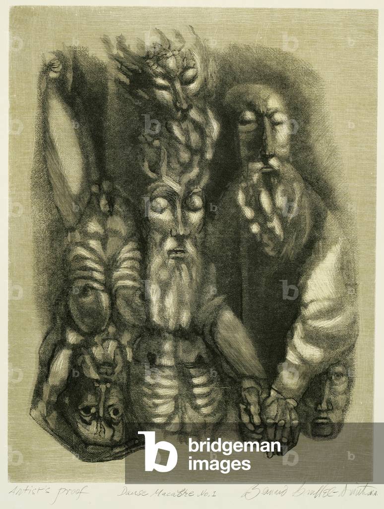 Danse Macabre No. 1, 1972 (colour wood engraving & woodcut)