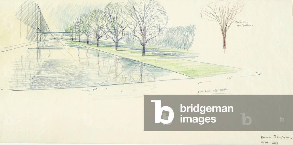 The Barnes Foundation  Entry Park Study, 2009 (coloured pencil on tracing paper)