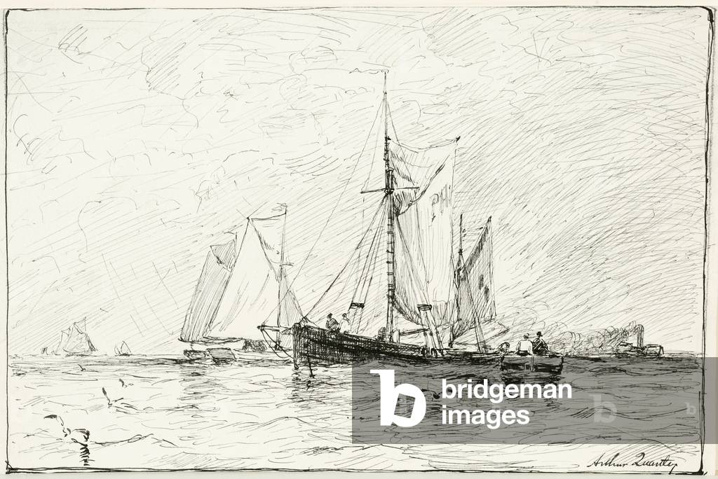 Trawlers Off Plymouth, England, 1885 (pen & ink on cream wove paper)
