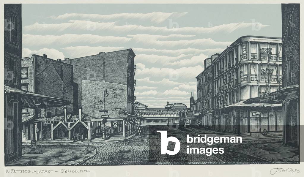 West Side Market - Demolition, 1967 (colour wood engraving)