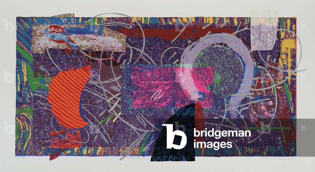 Providence (On the 6:36 at 9:00), 1999 (rising 2-ply rag, 38 naz-dar flat finish colors silkscreened through hand painted, brush stippled, and hand-cut stencils)