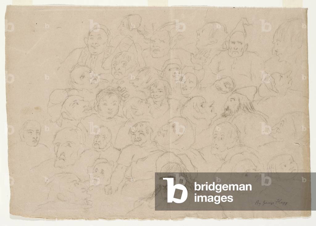 Untitled - Numerous portrait sketches, roughly drawn, of men, women, and children (pencil on paper)