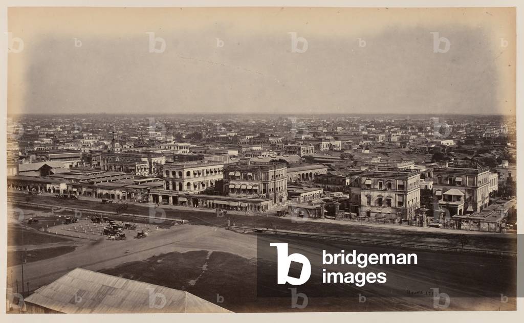 View from the Ochterlony Monument, Calcutta, 1865 (b/w photo)