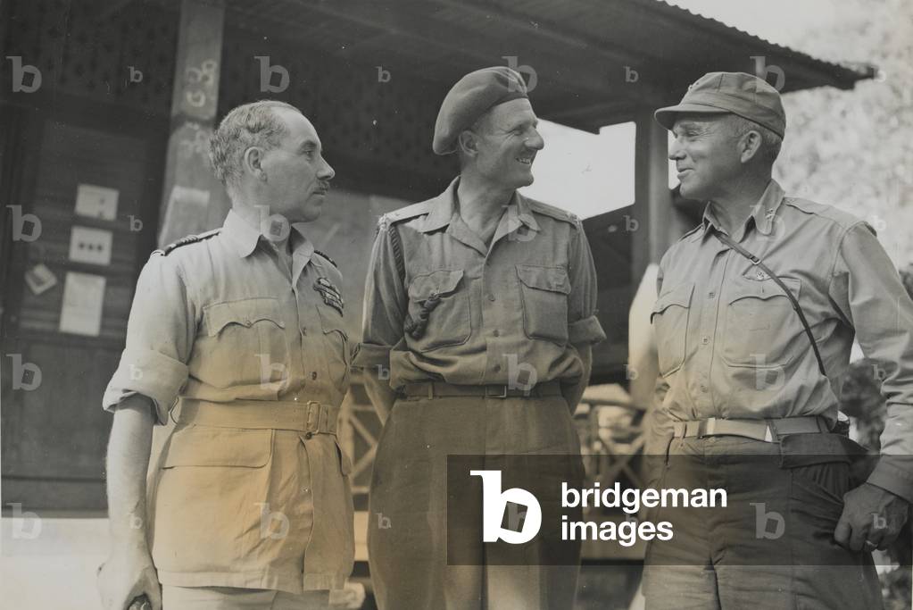 Senior commanders at 36th Division headquarters, Burma, January 1945 (b/w photo)
