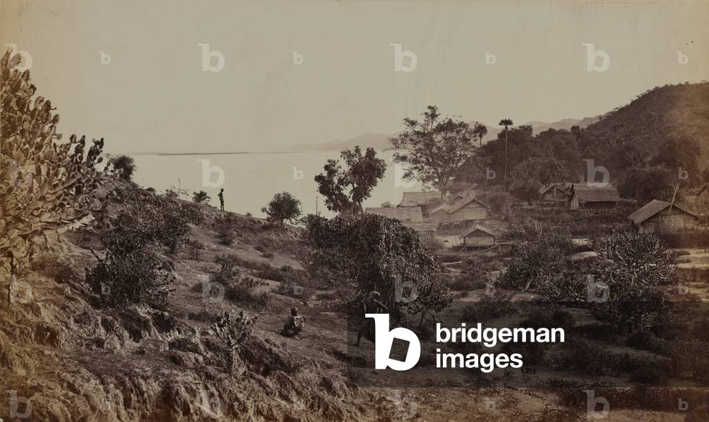 Village on Irrawaddy (b/w photo)
