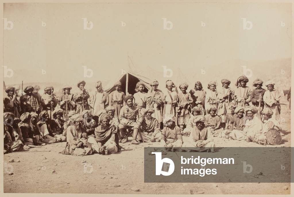 Afghan tribesmen at a durbar, 1879 circa (b/w photo)
