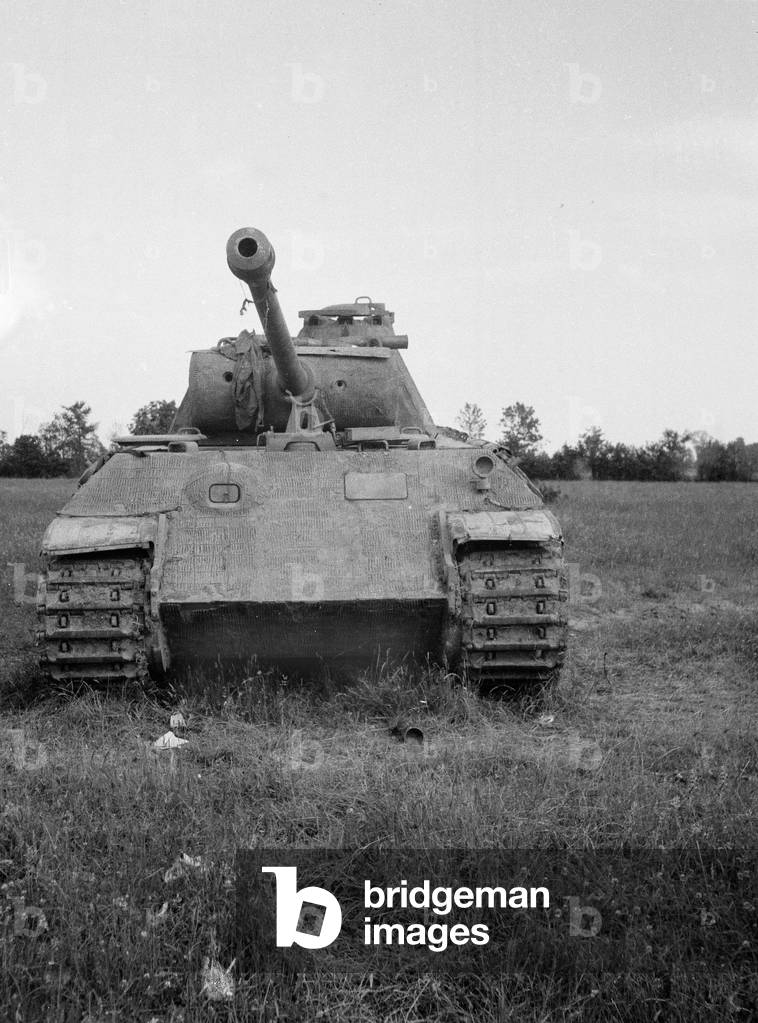 Front view of a German Panther tank, Normandy, 1944 (b/w photo)