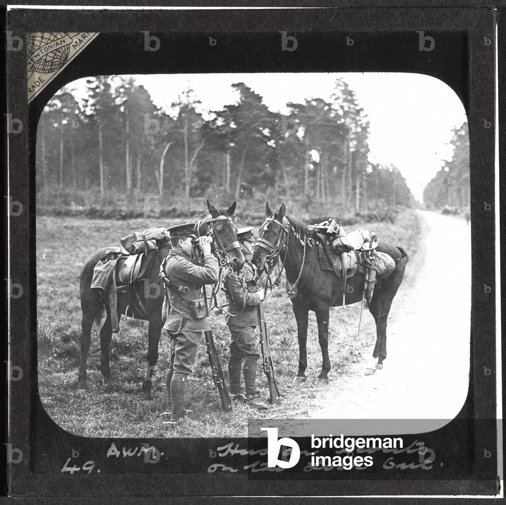 Hussars on the look out, 1914 (lantern slide)