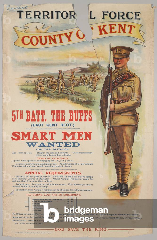 Territorial Force, County of Kent, 5th Battalion The Buffs, 1910 circa (colour litho)