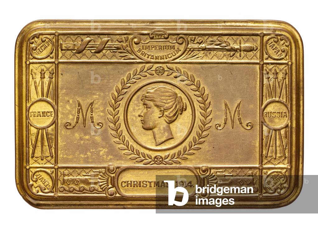 Princess Mary gift tin for tobacco sent to A/Corporal Ernest Fankini, 13th Battalion, The London Regiment, 1914 (metal)
