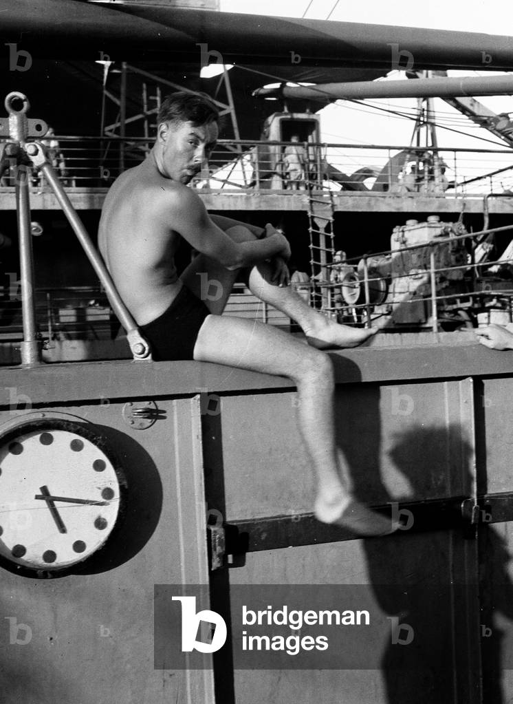 Derek Reddish, 3rd County of London Yeomanry (Sharpshooters), on board HMT Orion en route to Egypt, 1941 (b/w photo)
