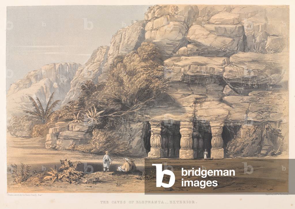 The Caves of Elephanta, Exterior (coloured lithograph)