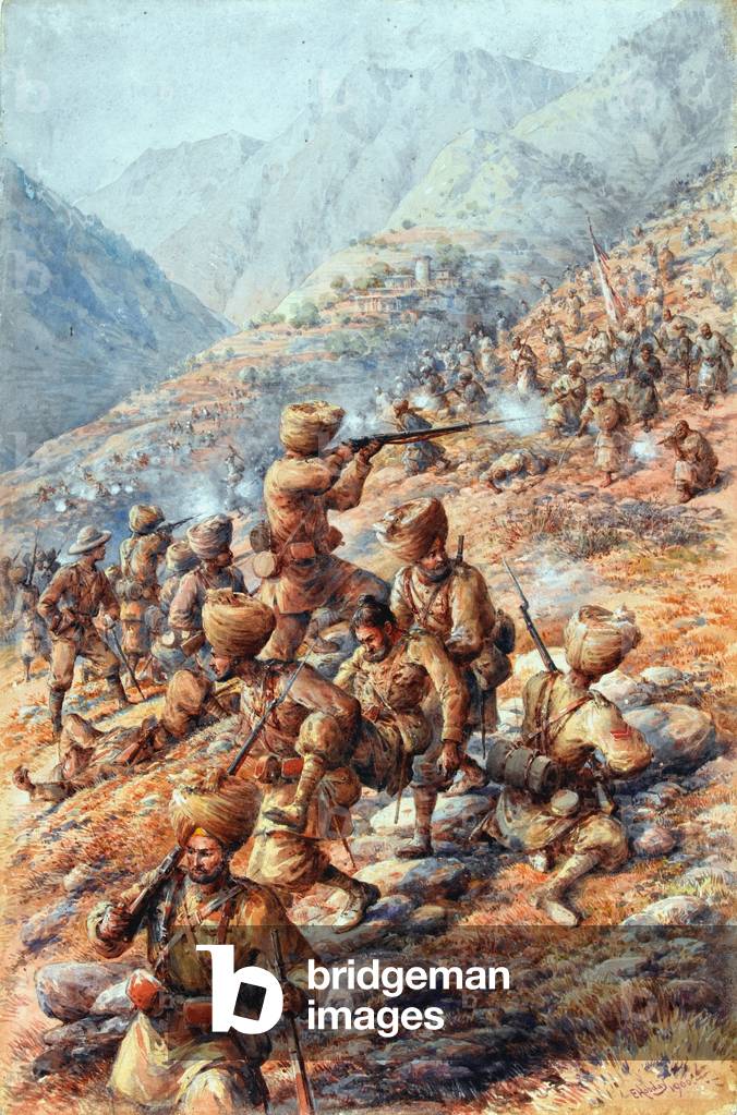 35th (Sikh) Regiment of Bengal Infantry, Malakand Field Force, repelling an attack by tribesmen, 1900 (w/c)