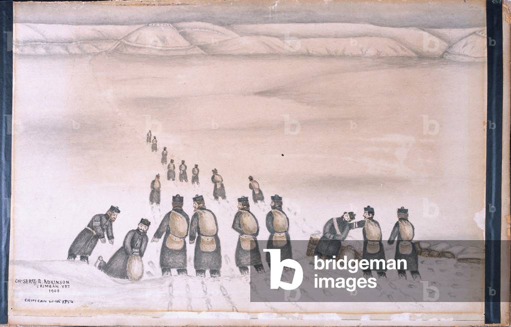Soldiers in the snow, 1854 circa (w/c)